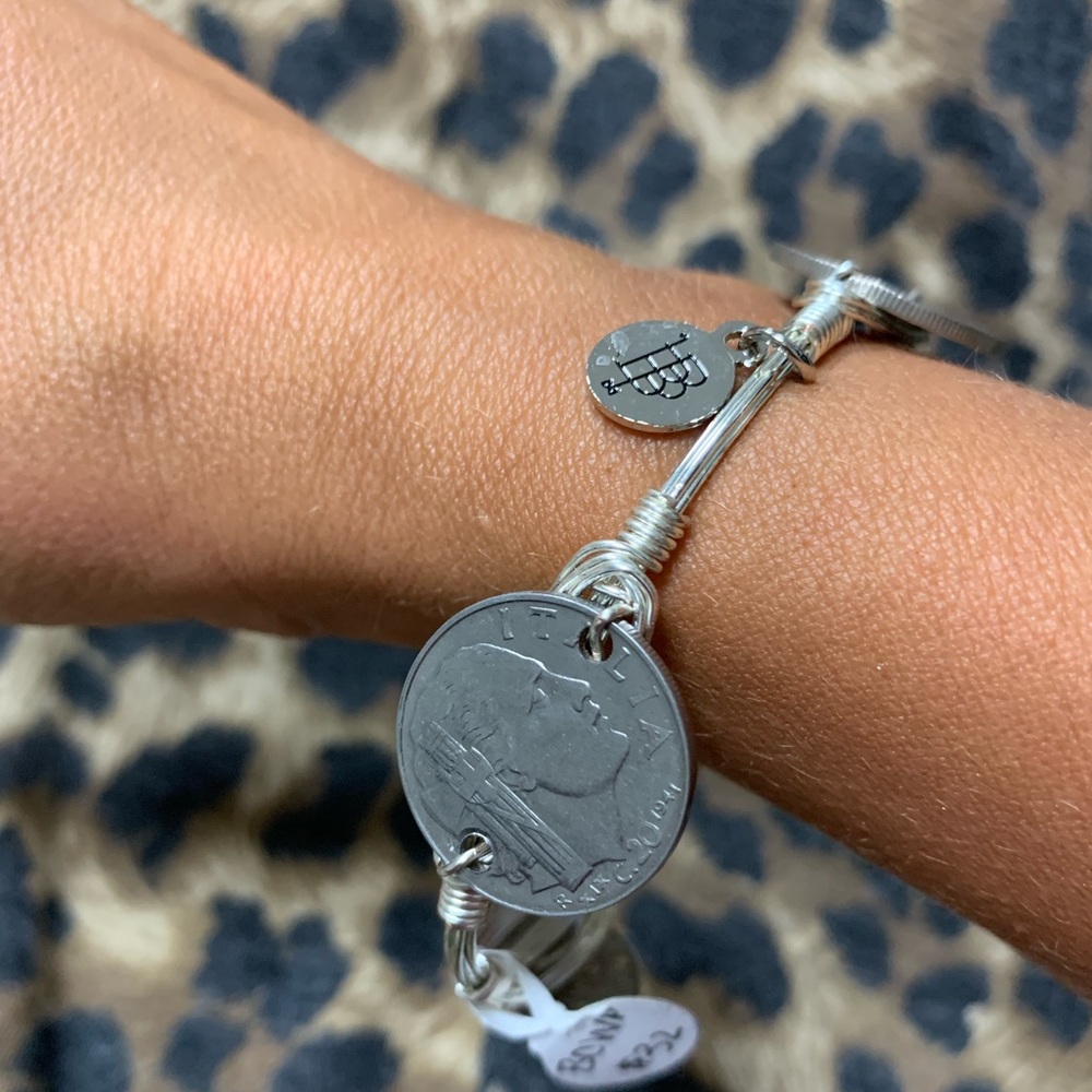 Bourbon and bowties silver coin bangle bracelet